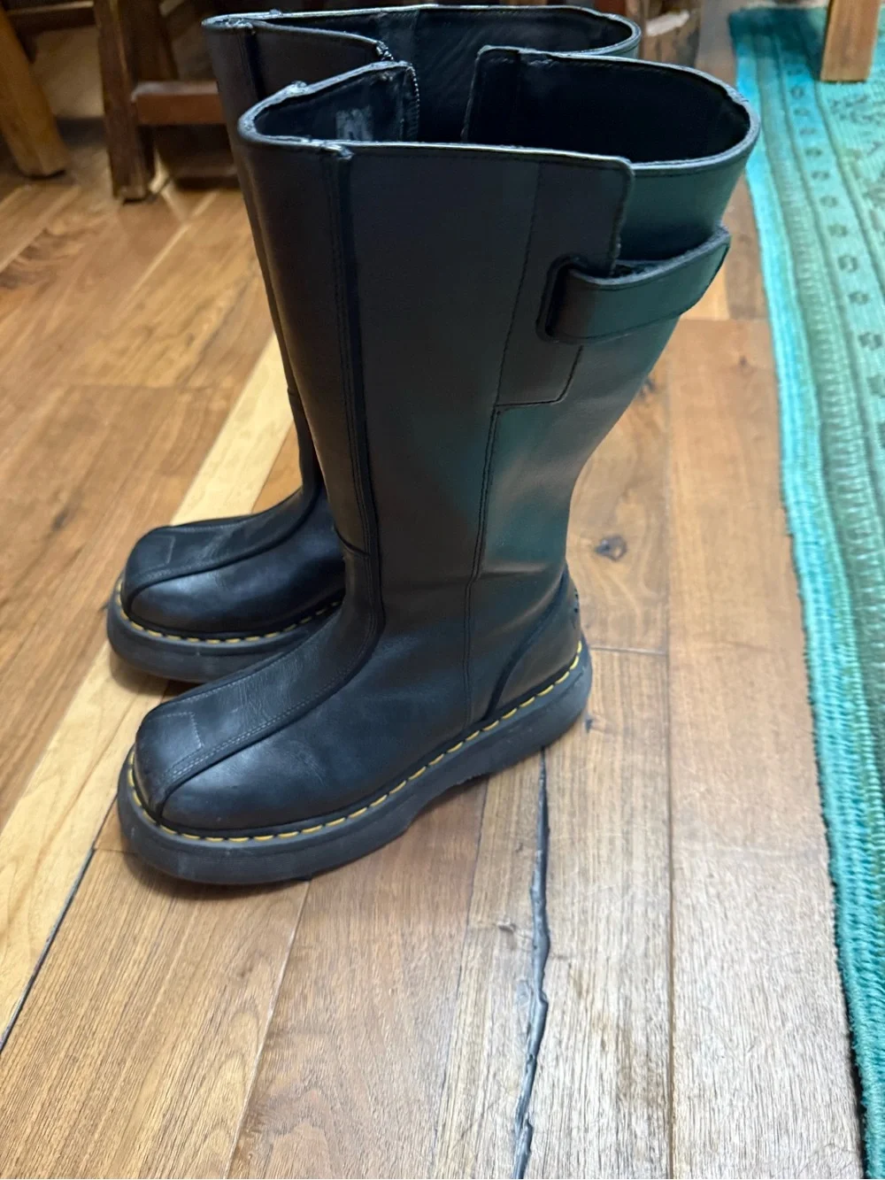 Dr. Martens Buzz Hi Leather Platform Mid-Calf Boots with Yellow Welt Stitching